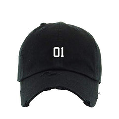#01 Jersey Number Dad Vintage Baseball Cap Embroidered Cotton Adjustable Distressed Dad Hat