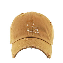 Louisiana Map Outline Dad Vintage Baseball Cap Embroidered Cotton Adjustable Distressed Dad Hat