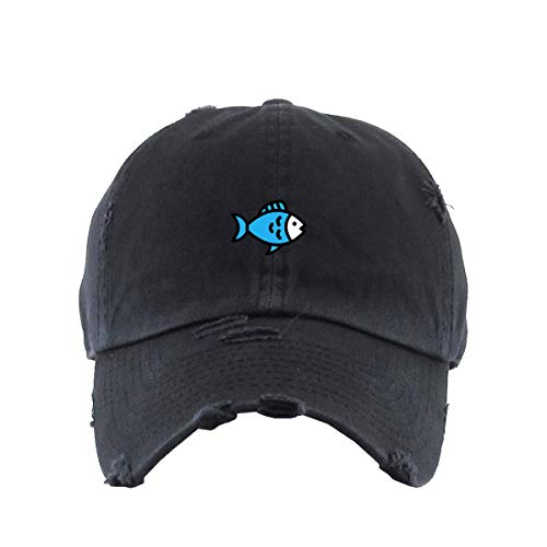 Blue Fish Vintage Baseball Cap Embroidered Cotton Adjustable Distressed Dad Hat
