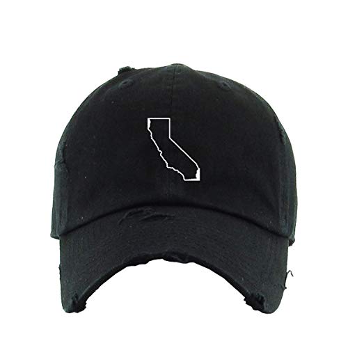 California Map Outline Dad Vintage Baseball Cap Embroidered Cotton Adjustable Distressed Dad Hat