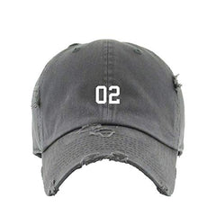 #02 Jersey Number Dad Vintage Baseball Cap Embroidered Cotton Adjustable Distressed Dad Hat