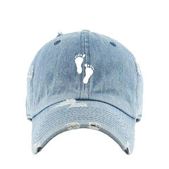 Footprints Vintage Baseball Cap Embroidered Cotton Adjustable Distressed Dad Hat