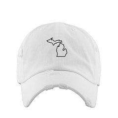 Michigan Map Outline Dad Vintage Baseball Cap Embroidered Cotton Adjustable Distressed Dad Hat