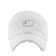 Washington Map Outline Dad Vintage Baseball Cap Embroidered Cotton Adjustable Distressed Dad Hat