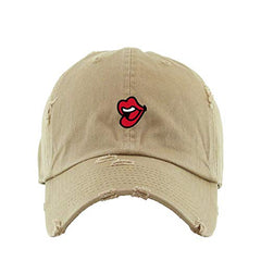 Lips Vintage Baseball Cap Embroidered Cotton Adjustable Distressed Dad Hat