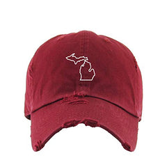 Michigan Map Outline Dad Vintage Baseball Cap Embroidered Cotton Adjustable Distressed Dad Hat