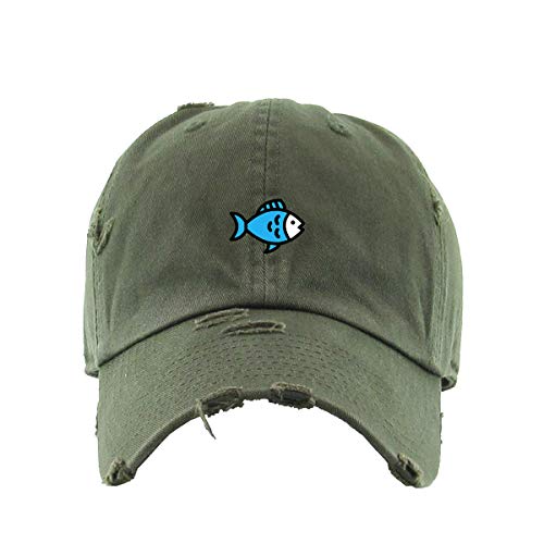Blue Fish Vintage Baseball Cap Embroidered Cotton Adjustable Distressed Dad Hat
