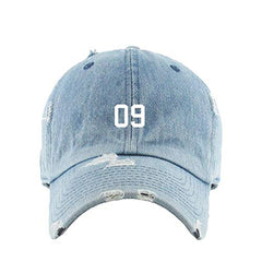 #09 Jersey Number Dad Vintage Baseball Cap Embroidered Cotton Adjustable Distressed Dad Hat
