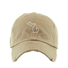 Michigan Map Outline Dad Vintage Baseball Cap Embroidered Cotton Adjustable Distressed Dad Hat