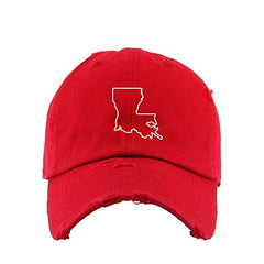Louisiana Map Outline Dad Vintage Baseball Cap Embroidered Cotton Adjustable Distressed Dad Hat