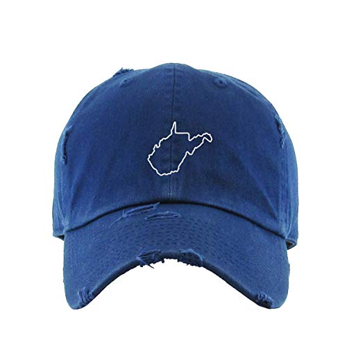 West Virginia State Map Outline Dad Hat - Distressed Gray Camo, Embroidered, Adjustable