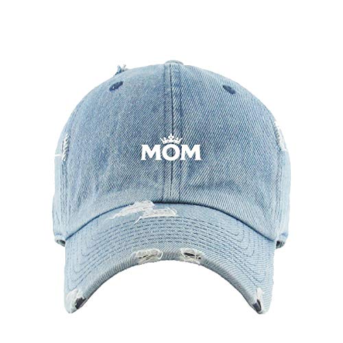 Mom Crown Vintage Baseball Cap Embroidered Cotton Adjustable Distressed Dad Hat