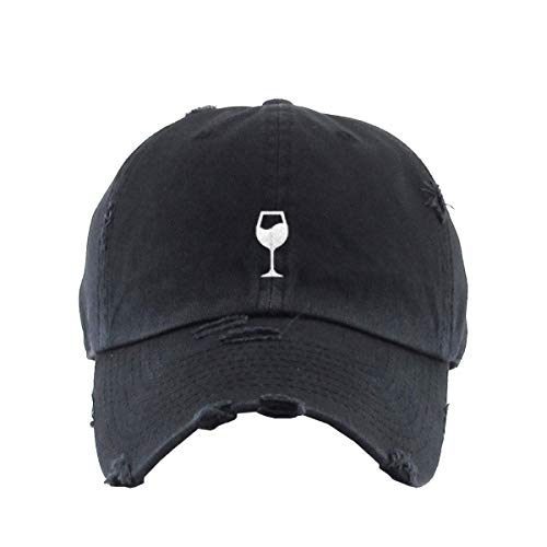 Wine Glass Vintage Baseball Cap Embroidered Cotton Adjustable Distressed Dad Hat
