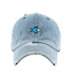 Blue Fish Vintage Baseball Cap Embroidered Cotton Adjustable Distressed Dad Hat