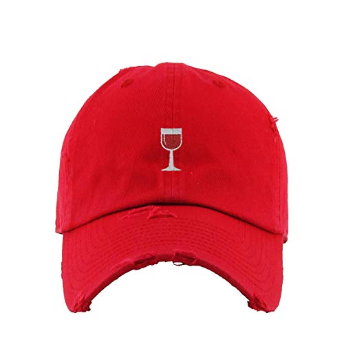 Red Wine Glass Vintage Baseball Cap Embroidered Cotton Adjustable Distressed Dad Hat