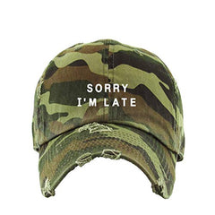 Sorry I'm Late Vintage Baseball Cap Embroidered Cotton Adjustable Distressed Dad Hat