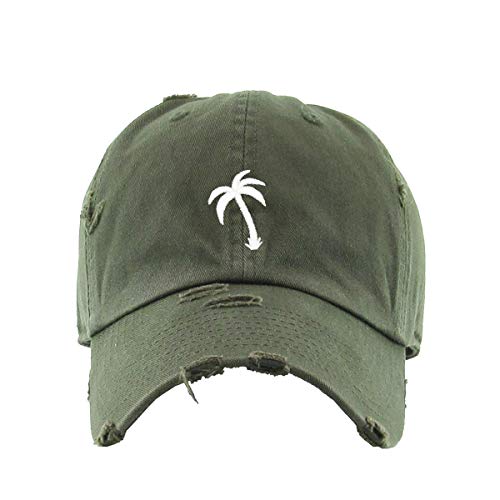 Palm Tree Slanted Vintage Baseball Cap Embroidered Cotton Adjustable Distressed Dad Hat