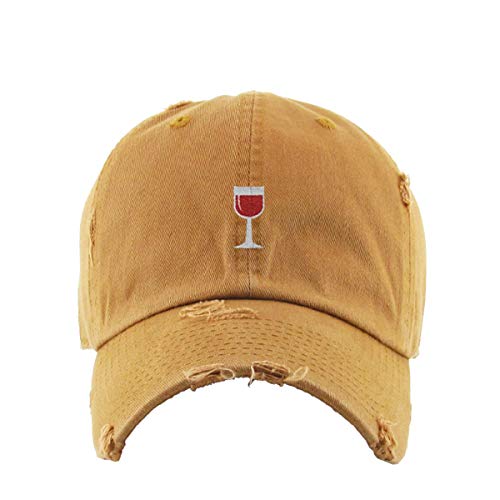 Red Wine Glass Vintage Baseball Cap Embroidered Cotton Adjustable Distressed Dad Hat
