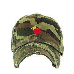 Heart Crown Vintage Baseball Cap Embroidered Cotton Adjustable Distressed Dad Hat