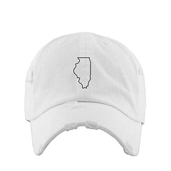 Illinois Map Outline Dad Vintage Baseball Cap Embroidered Cotton Adjustable Distressed Dad Hat