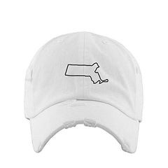 Massachusetts Map Outline Dad Vintage Baseball Cap Embroidered Cotton Adjustable Distressed Dad Hat