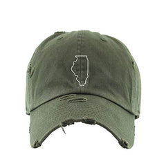 Illinois Map Outline Dad Vintage Baseball Cap Embroidered Cotton Adjustable Distressed Dad Hat