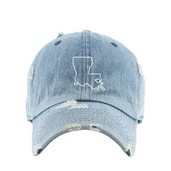 Louisiana Map Outline Dad Vintage Baseball Cap Embroidered Cotton Adjustable Distressed Dad Hat