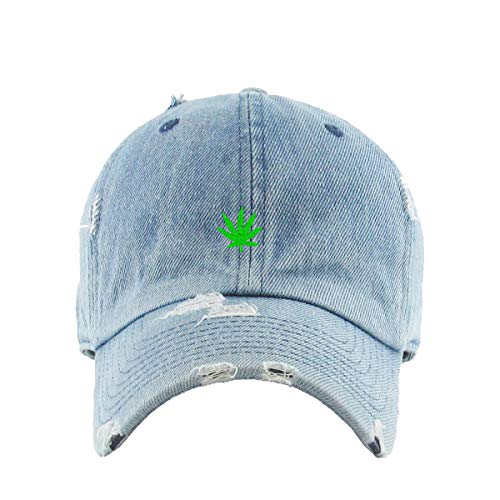 Marijuana Leaf Vintage Baseball Cap Embroidered Cotton Adjustable Distressed Dad Hat