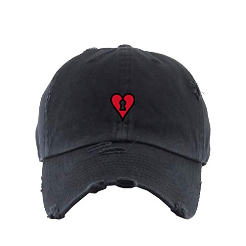 Heart Lock Vintage Baseball Cap Embroidered Cotton Adjustable Distressed Dad Hat