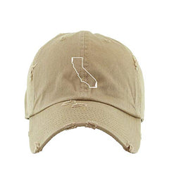 California Map Outline Dad Vintage Baseball Cap Embroidered Cotton Adjustable Distressed Dad Hat