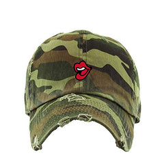 Lips Vintage Baseball Cap Embroidered Cotton Adjustable Distressed Dad Hat