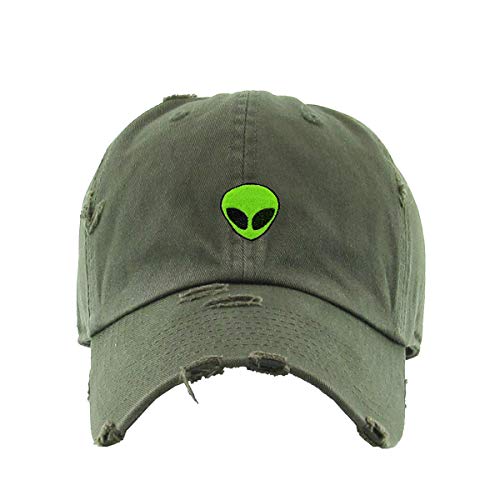 Green Alien Vintage Baseball Cap Embroidered Cotton Adjustable Distressed Dad Hat