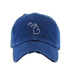 Michigan Map Outline Dad Vintage Baseball Cap Embroidered Cotton Adjustable Distressed Dad Hat