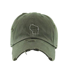 Wisconsin Map Outline Dad Vintage Baseball Cap Embroidered Cotton Adjustable Distressed Dad Hat