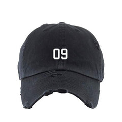 #09 Jersey Number Dad Vintage Baseball Cap Embroidered Cotton Adjustable Distressed Dad Hat