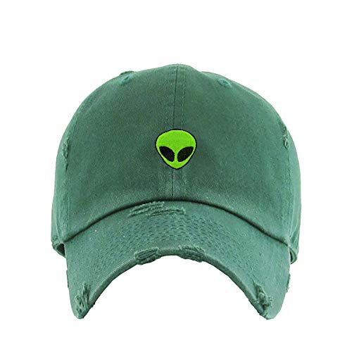 Green Alien Vintage Baseball Cap Embroidered Cotton Adjustable Distressed Dad Hat