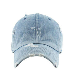 Florida Map Outline Dad Vintage Baseball Cap Embroidered Cotton Adjustable Distressed Dad Hat