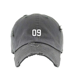 #09 Jersey Number Dad Vintage Baseball Cap Embroidered Cotton Adjustable Distressed Dad Hat