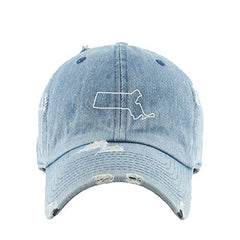 Massachusetts Map Outline Dad Vintage Baseball Cap Embroidered Cotton Adjustable Distressed Dad Hat