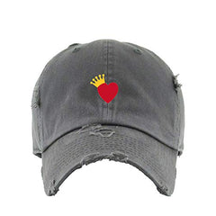 Heart Crown Vintage Baseball Cap Embroidered Cotton Adjustable Distressed Dad Hat
