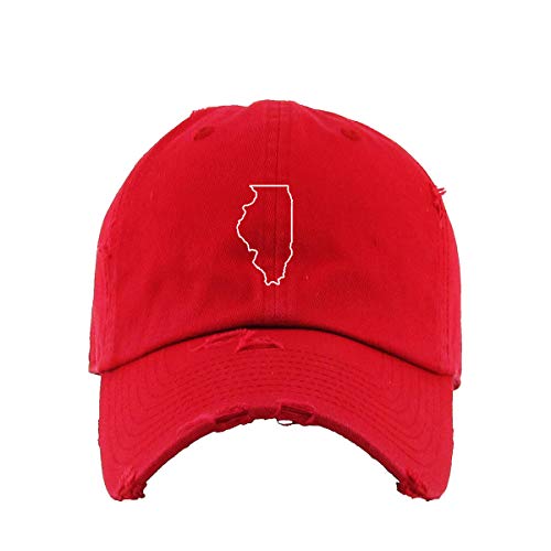 Illinois Map Outline Dad Vintage Baseball Cap Embroidered Cotton Adjustable Distressed Dad Hat