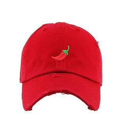 Red Chilli Vintage Baseball Cap Embroidered Cotton Adjustable Distressed Dad Hat