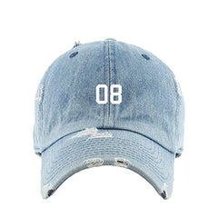 #08 Jersey Number Dad Vintage Baseball Cap Embroidered Cotton Adjustable Distressed Dad Hat