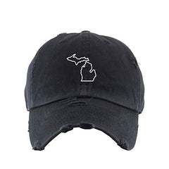 Michigan Map Outline Dad Vintage Baseball Cap Embroidered Cotton Adjustable Distressed Dad Hat