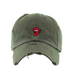 Lips Vintage Baseball Cap Embroidered Cotton Adjustable Distressed Dad Hat