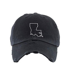 Louisiana Map Outline Dad Vintage Baseball Cap Embroidered Cotton Adjustable Distressed Dad Hat