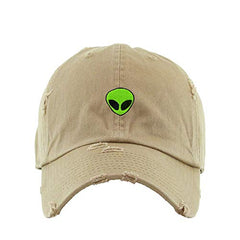 Green Alien Vintage Baseball Cap Embroidered Cotton Adjustable Distressed Dad Hat