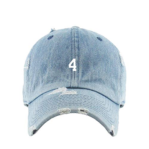 #4 Jersey Number Dad Vintage Baseball Cap Embroidered Cotton Adjustable Distressed Dad Hat