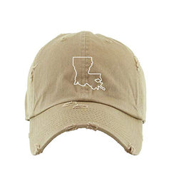 Louisiana Map Outline Dad Vintage Baseball Cap Embroidered Cotton Adjustable Distressed Dad Hat