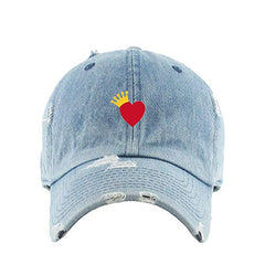 Heart Crown Vintage Baseball Cap Embroidered Cotton Adjustable Distressed Dad Hat